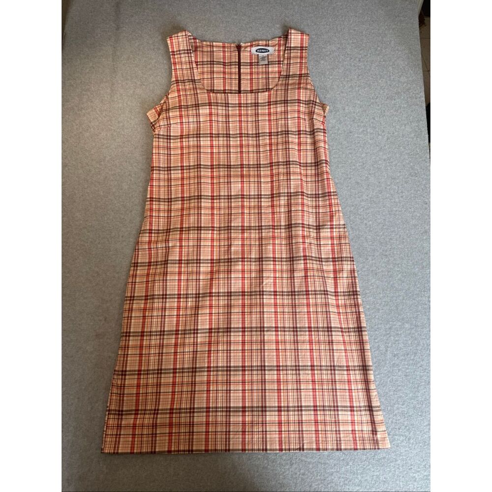 Y2k Old navy plaid square neck orange multicolor dress10